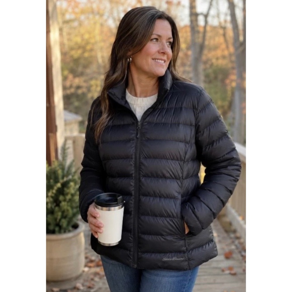 Eddie Bauer EB650 Down Puffer Jacket Womens 2XL Black Full Zip Lightweight Warm